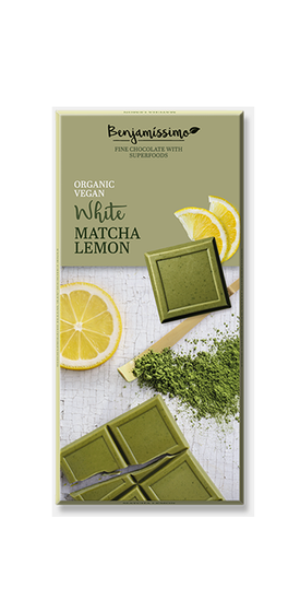 Tablette de chocolat végétalien biologique blanc matcha citron