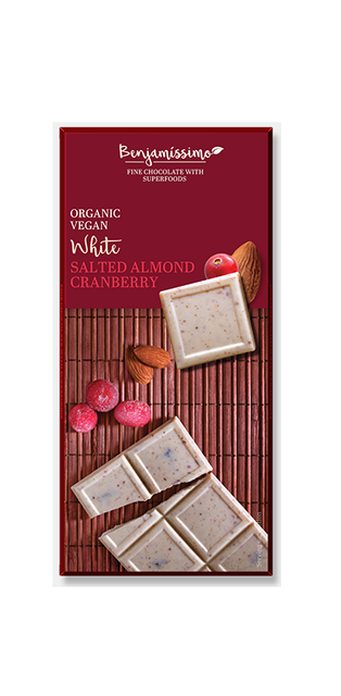 Organic vegan Chocolat Bar Salted Almond Cranberry/ White