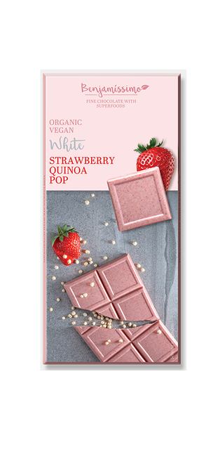 Organic vegan Chocolat Bar Strawberry Quinoa Pop/ White